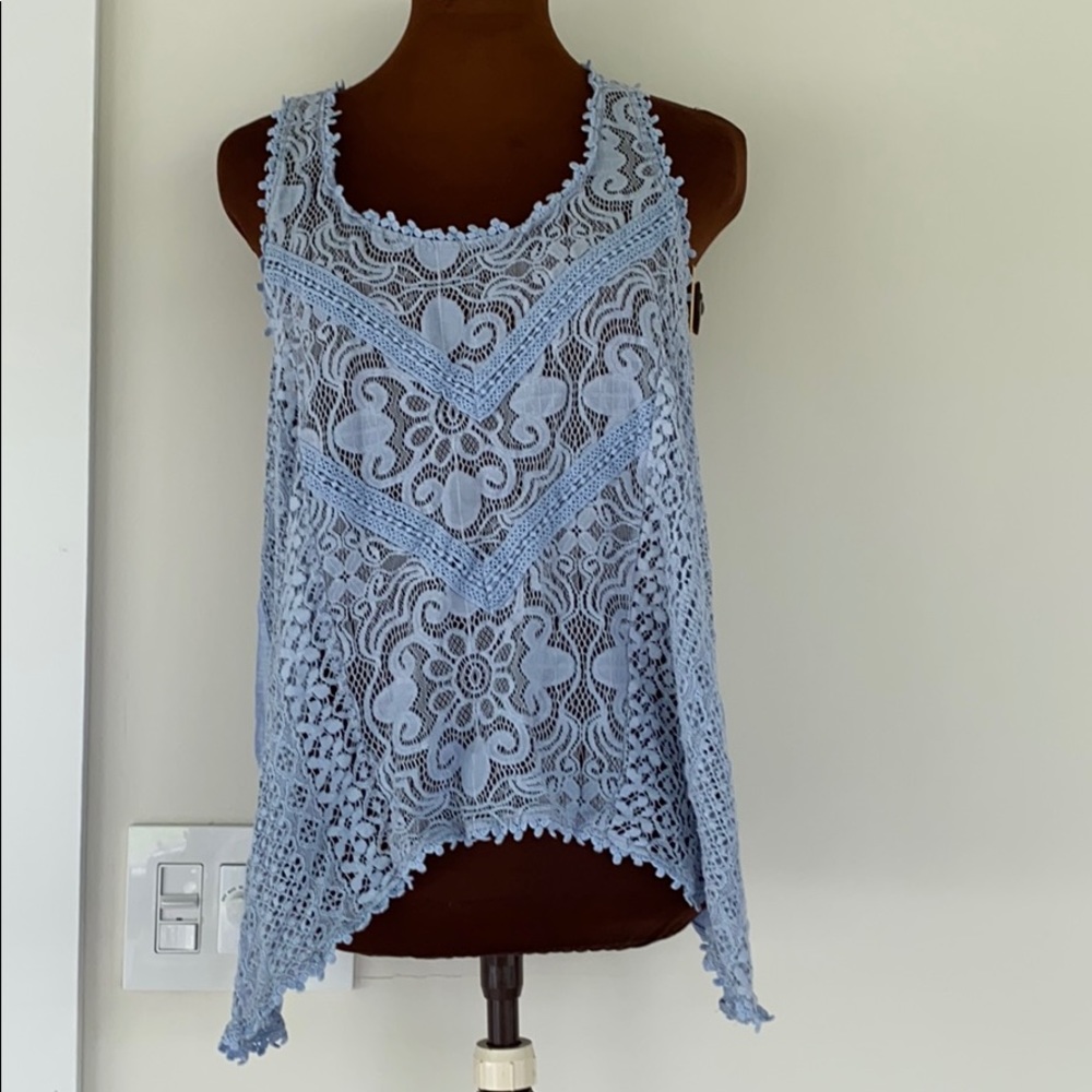 L Pretty Periwinkle Eyelet Racerback Long Tank